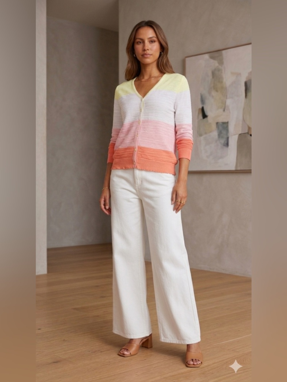 Aldo Martins Pastel Gradient Button-Up Cardigan in Yellow, Pink, Coral